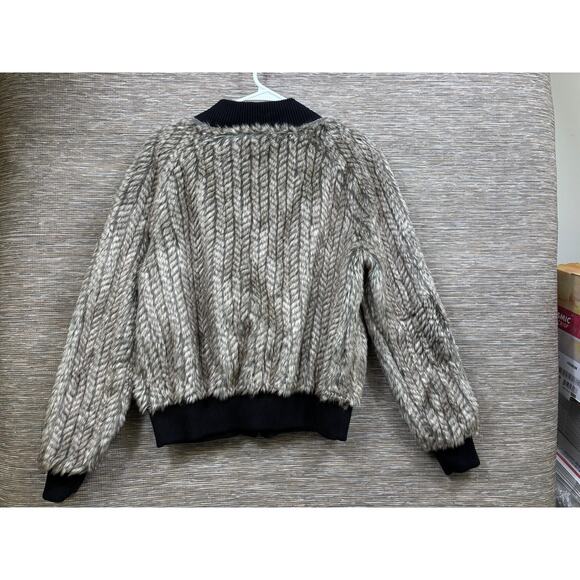 Vertigo Jacket Womens XL Gray Faux Fur Knit Bomber Full Zip Pockets Ribbed - Picture 2 of 7
